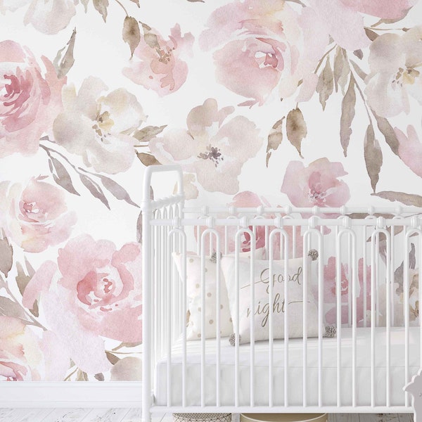 Airy and Light Watercolor Wallpaper Mural KM172 - Large Scale Wallpaper Floral Peel and Stick Removable Repositionable