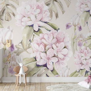 Orchid Monstera Peel and Stick Wallpaper: Vintage Botanical Mural