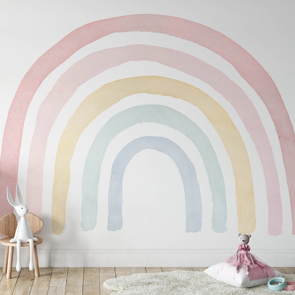 Mural Pink Dream Rainbow Boho Wallpaper Mural KM114 - Rainbow Nursery Self Adhesive Peel and Stick Wallpaper Mural