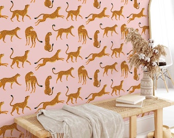 Pink Boho Cheetah Wallpaper A134 Removable and Repositionable Peel and Stick or Traditional Pre-pasted Wallpaper