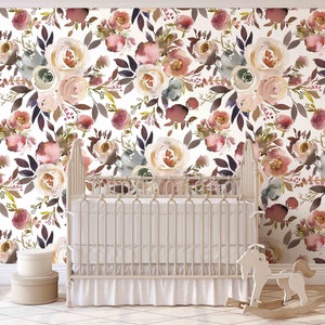 Enchanting Grace - KM108 Peel and Stick Wallpaper Mural - Boho Floral Mural in Traditional Pre-pasted or Peel and Stick Wallpaper