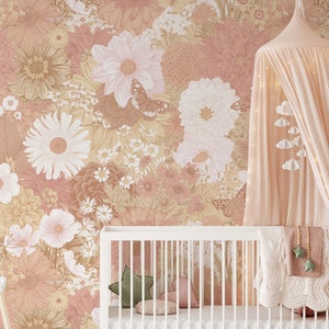Floral Wallpaper Mural: Vintage Style Peel and Stick