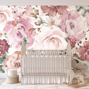 Delicate Pinky Floral Mural KM188 Self Adhesive Large Scale Wallpaper Peony Floral Traditional Pre-pasted or Peel and Stick Wallpaper