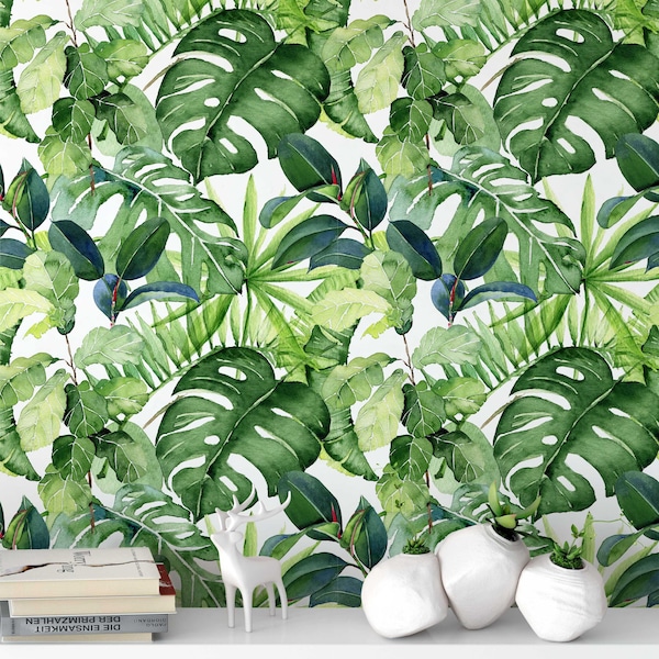 Tropical Rainforest Foliage Removable Self Adhesive Wallpaper, Peel and Stick Wallpaper A111