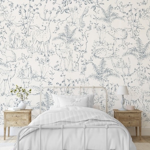 Woodland Storybook  Mural M066 - Woodland Scenic Wallpaper Peel and Stick Removable French Toile