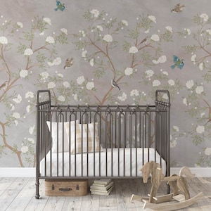 Charmony Chinoiserie Gray Wallpaper Mural M060 - Large Scale  Nursery Wallpaper Peel and Stick Removable Repositionable