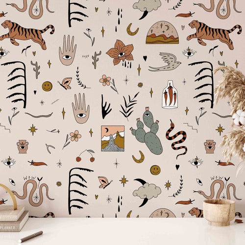 Mystical Desert Tiger Wallpaper A158 Removable Peel and Stick - Etsy Mystical Desert Tiger Wallpaper A158 Removable Peel and Stick - Etsy