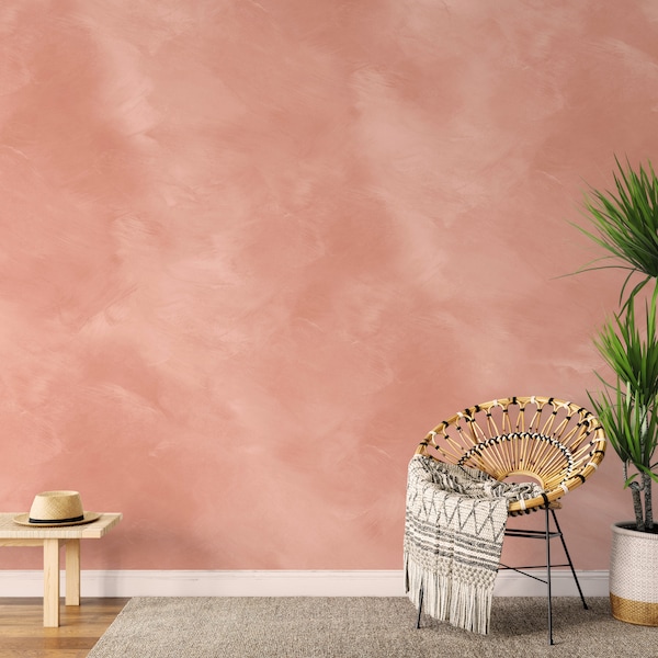 Angelina Minimalist Warm Peach Wallpaper Mural M015 Removable and Repositionable Peel and Stick or Traditional Pre-pasted Wallpaper