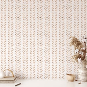 Boho Herringbone Terracotta Wallpaper A131 Abstract Removable and Repositionable Peel and Stick or Traditional Pre-pasted Wallpaper
