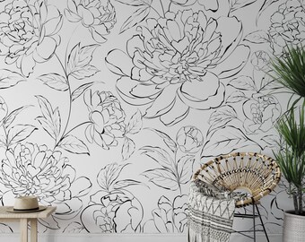 Black Floral Wallpaper Etsy