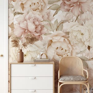 Boho Blush Peony Wallpaper: Watercolor Floral, Self Adhesive or Pre-Pasted