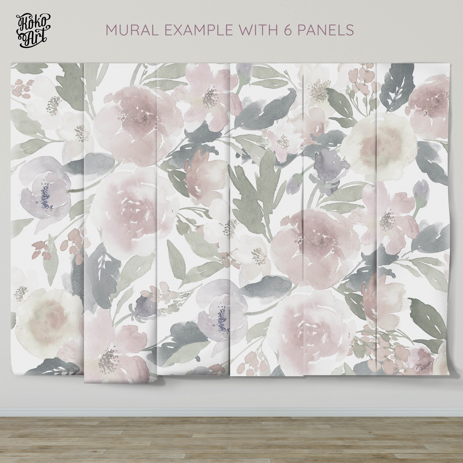 Muted Floral Self Adhesive Wallpaper Large Scale Mural Etsy