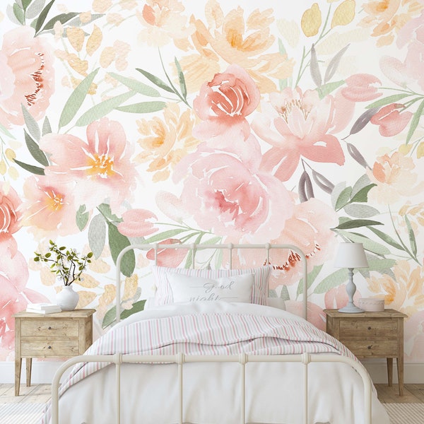 Sunshine Garden Mural KM175 - Large Scale Wallpaper Floral Peel and Stick Removable Repositionable or Traditional Pre-pasted