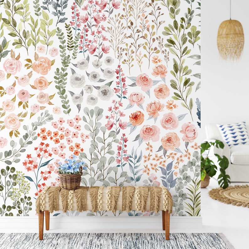 Spring Wildflowers Peel and Stick Wallpaper Floral Mural KM209 - Etsy