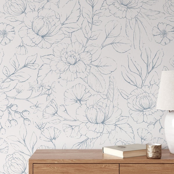 Blue and White Removable Wallpaper Etsy