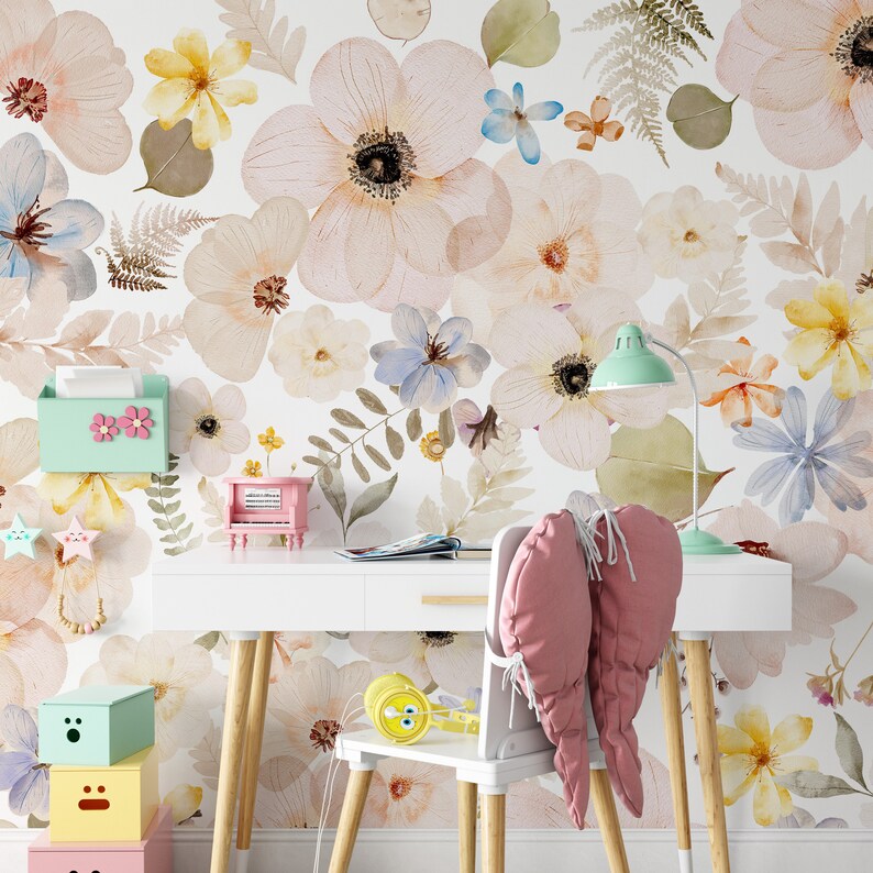 Whitney Wallpaper Mural KM281 Watercolor Pressed Floral - Etsy