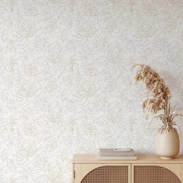 Boho Minimalist Peony Wallpaper A132 Peel and Stick Removable Repositionable Geometric Minimalistic Abstract