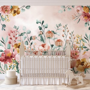 Vintage Garden Mural KM147 Self Adhesive Large Scale Wallpaper Floral Traditional Pre-pasted or Peel and Stick Wallpaper