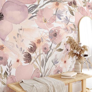 Floral Wildflower Wallpaper Mural: Light Spring Bloom, Peel and Stick