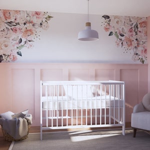 Bouquet in Blush D077 - Nursery Floral Corner Decals for Girls No Background Huge Corner Decals to Cover the Entire Wall