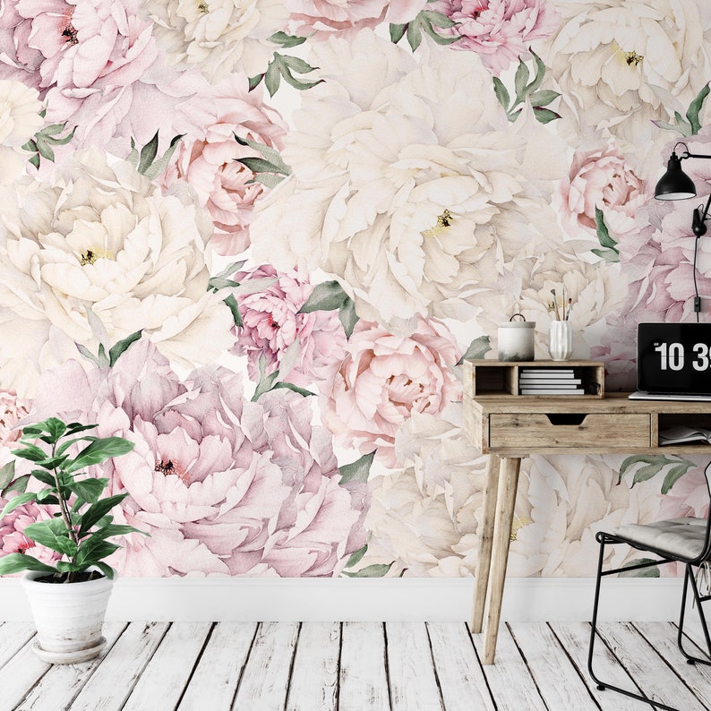 Peony Mural Self Adhesive Large Scale Wallpaper Peony Etsy