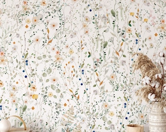 Audrey Flowers Wallpaper Mural – Soft Cascading Florals, Peel and Stick or Pre-pasted KM333