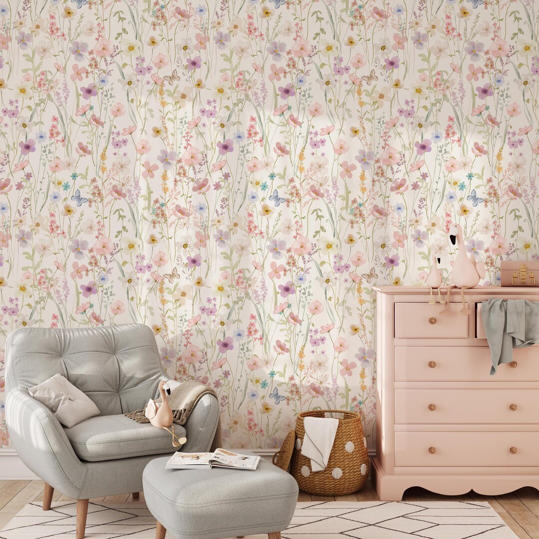 Wildflower Daydream Wallpaper Blush and Cream Removable Peel and Stick ...