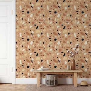 Coffee Cream Terrazzo Wallpaper A190 Peel and Stick Removable Repositionable Neutral Minimalistic Abstract Boho