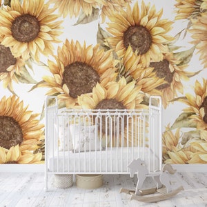 Boho Sunflowers Mural KM196 Self Adhesive Large Scale Wallpaper Floral Traditional Pre-pasted or Peel and Stick Wallpaper