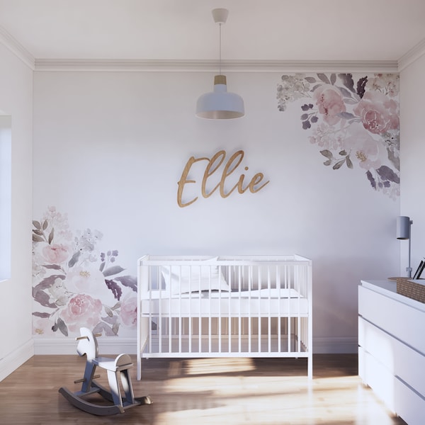 Nursery Floral Corner Decals for Girls No Background D222 Huge Corner Decals to cover the entire wall - Delicate Forest Floral