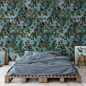 Wallpaper Vintage Blue Botanical Wildflowers Floral Removable Self Adhesive Peel and Stick Wallpaper A051