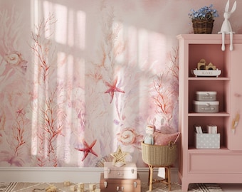 Coral Mermaid Dreams Wallpaper Mural – Ocean Reef Scene, Peel and Stick or Pre-pasted KM370
