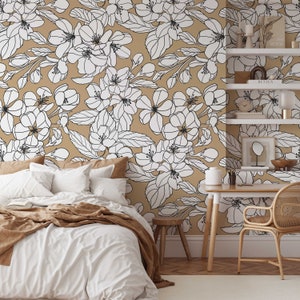 White Garden Wallpaper Mural KM173 - Large Scale Wallpaper Floral Peel and Stick Removable Repositionable