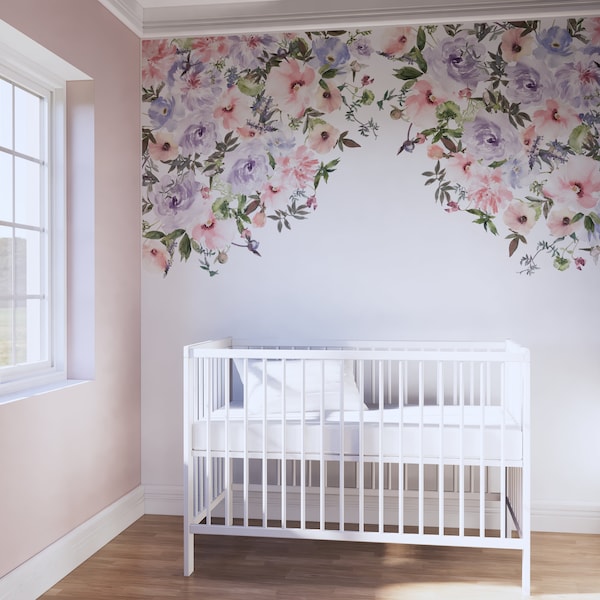 Purple Floral Wall Decal Etsy