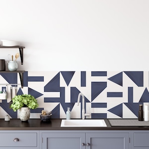Navy Blue Geometric Tile Stickers: Kitchen Bathroom Decor, 24 Pack