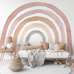 Mural Rainbow Wallpaper Sweet Neutral Boho KM075 - Rainbow Nursery Self Adhesive Traditional Pre-pasted or Peel and Stick Wallpaper Mural