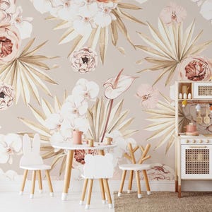 Watercolor Tropical Floral Mural: Boho Baby Room Wallpaper Bild 8