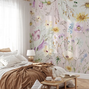 Pearl Mural KM271 - Large Scale Wallpaper Floral Peel and Stick Removable Repositionable or Traditional Pre-pasted Boho Spring