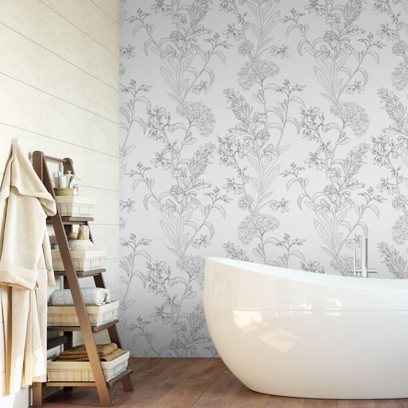 Peel and Stick Muted Elegant Floral Drawing Self Adhesive Wallpaper