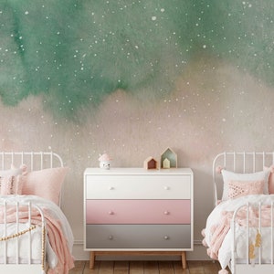 Green and Blush Ombre  Mural M044 - Large Scale Wallpaper Abstract Peel and Stick Removable Repositionable or Traditional