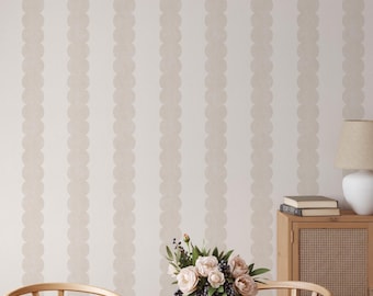 Light Beige Scallop Stripe Wallpaper - Peel and Stick or Traditional A412
