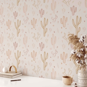 Sonoran Desert Wallpaper A207 Boho Minimalist Desert Cactus Peel and Stick Removable and Repositionable or Traditional Pre-pasted Wallpaper