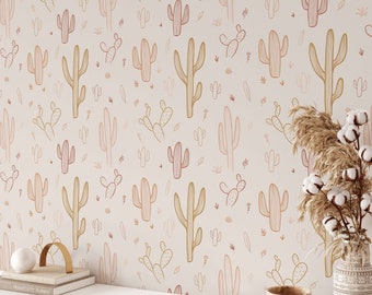 Boho Desert Cactus Wallpaper: Peel and Stick or Pre-Pasted