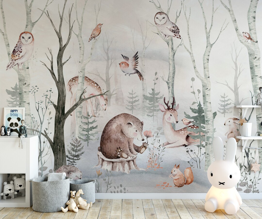 Forest Animals Nursery Mural: Sweet Dreamy Peel and Stick Wallpaper - Etsy