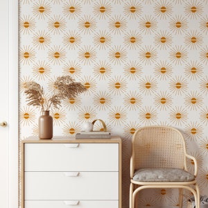 Boho Sunset Terracotta Wallpaper A292 Abstract Removable and Repositionable Peel and Stick or Traditional Pre-pasted Wallpaper