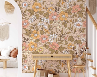 Vintage Floral Wallpaper Mural: Annette Meadow Flowers, Peel and Stick