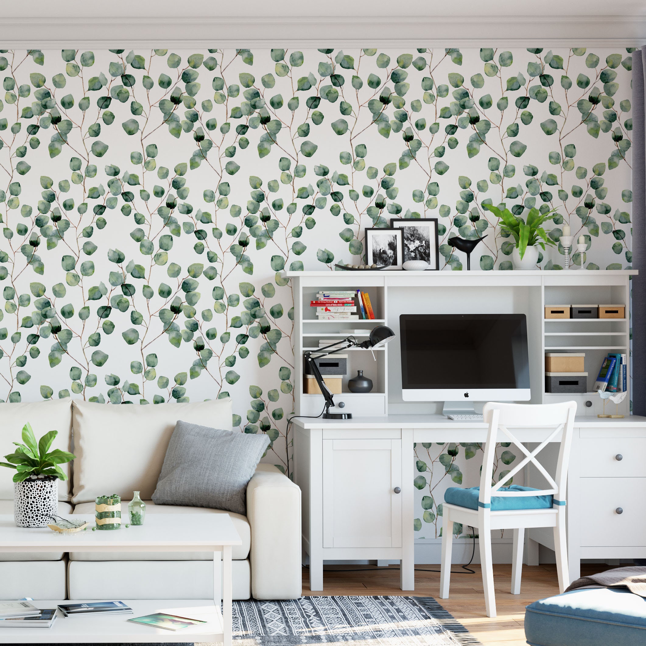 Eucalyptus Wallpaper Minimalistic Leaves Foliage Self Adhesive - Etsy