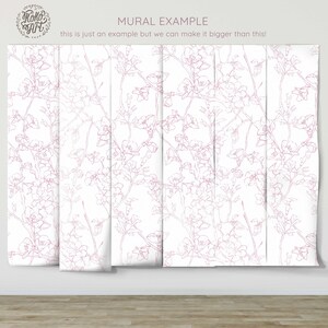 Minimalistic Cherry Blossom Mural KM207 Japanese Sakura Flowers Blooming in Spring Peel and Stick Wallpaper Removable Wallpaper Watercolor image 2