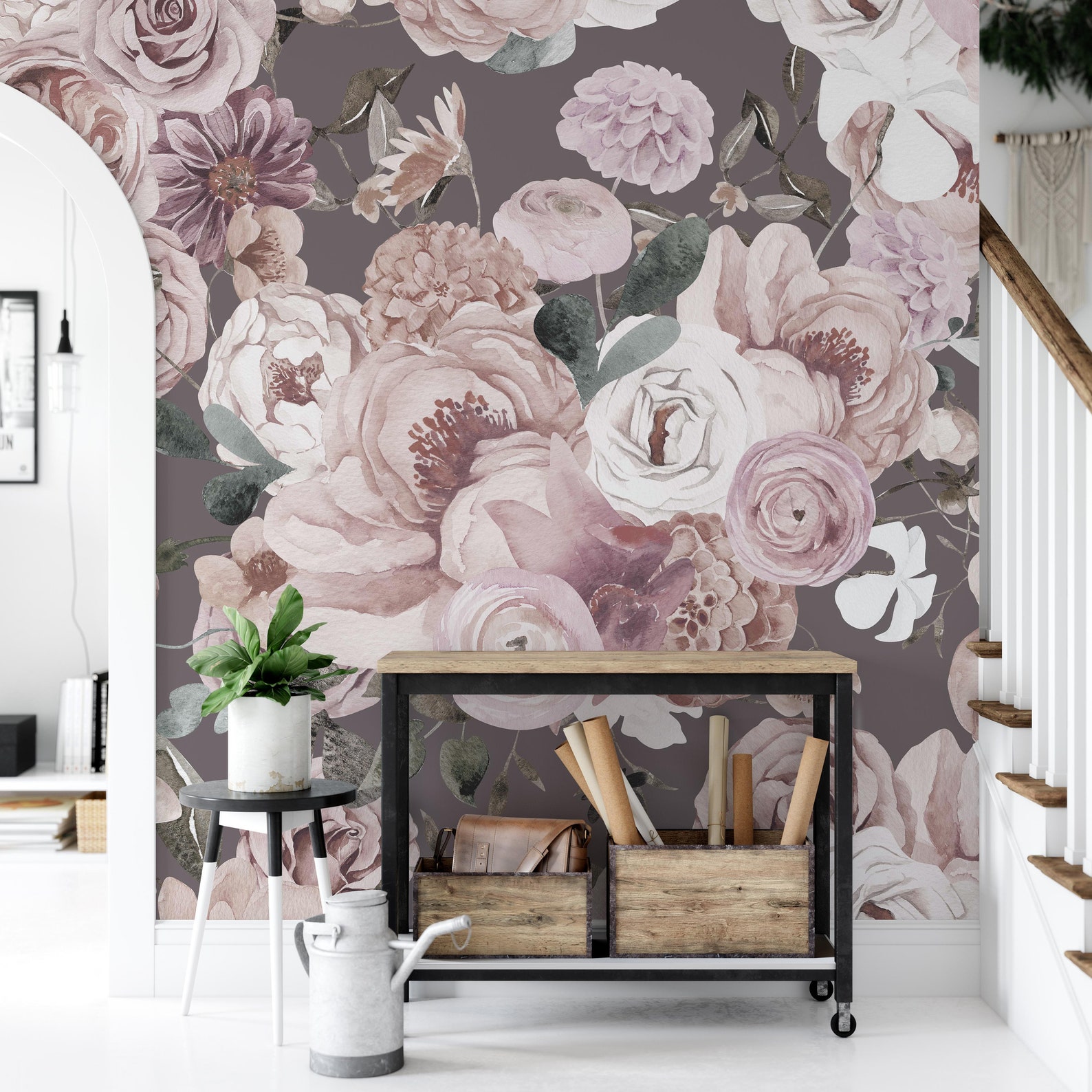 Mauve Wildflowers Mural Peel and Stick Removable Wallpaper | Etsy