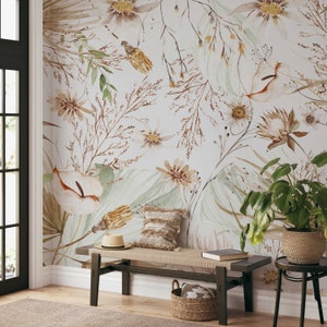 Boho Spring Mural KM153 Self Adhesive Large Scale Wallpaper Floral Traditional Pre-pasted or Peel and Stick Wallpaper